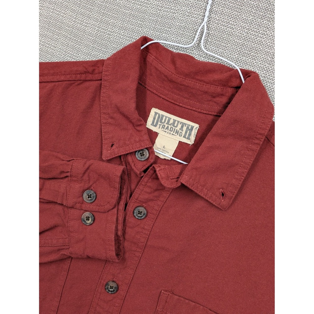 Duluth Trading Co Shirt Mens Large Red Solid Cotton Long Sleeve Button Up Casual